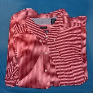 Chaps Red and White Casual Button Down Shirt